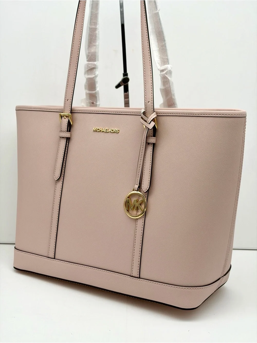 MICHAEL KORS Jet Set Travel Lg Top Zip Shoulder Tote Saffiano Leather Pwdr Blush